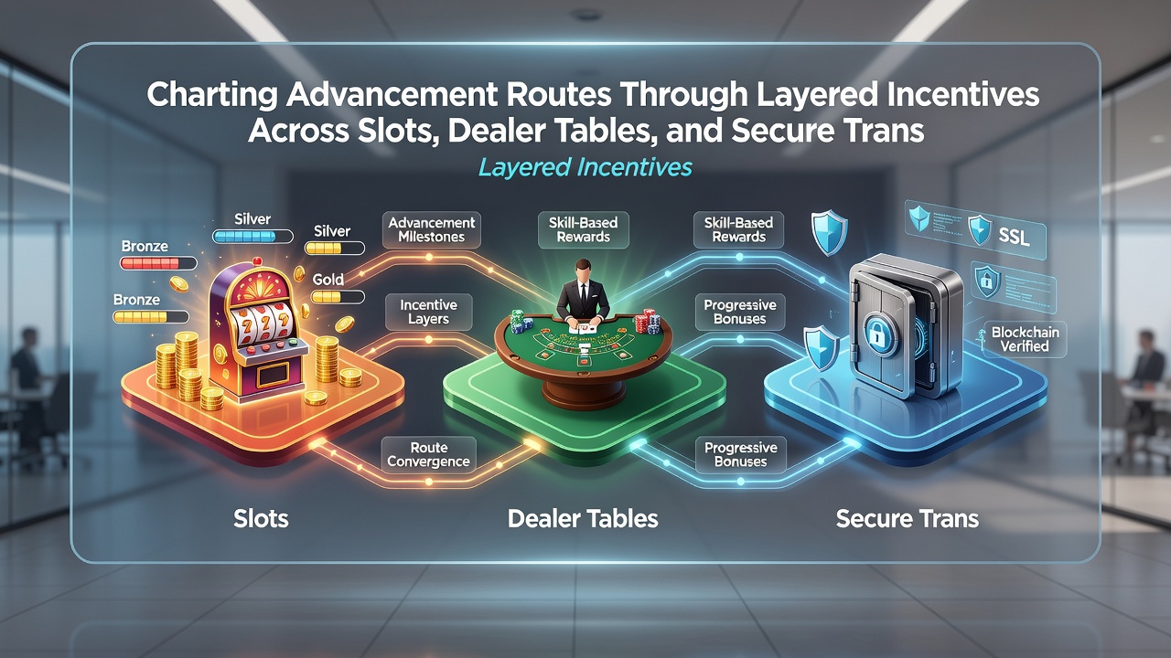 Secure mobile transaction dashboard displaying layered incentives connecting slot play to live dealer sessions