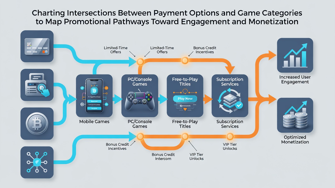 Infographic illustrating how different payment options like e-wallets and crypto connect with game categories to accelerate movement through casino loyalty tiers