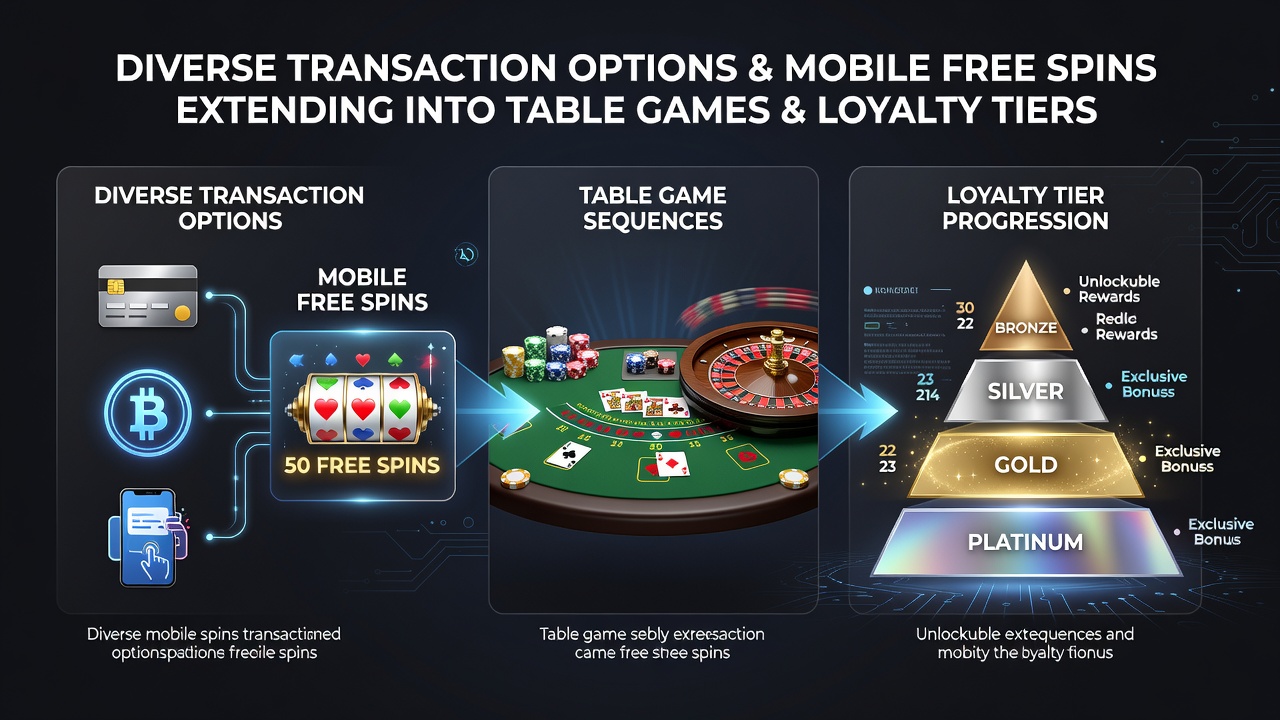 Loyalty tier progression chart overlaid on a mobile screen with transaction history and table game icons